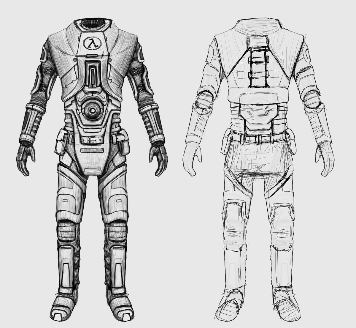 Continuing on my Half Life 2 beta suit design, I am just starting working on the back #hl2 #HalfLife2Beta #HalfLife2 #conceptart