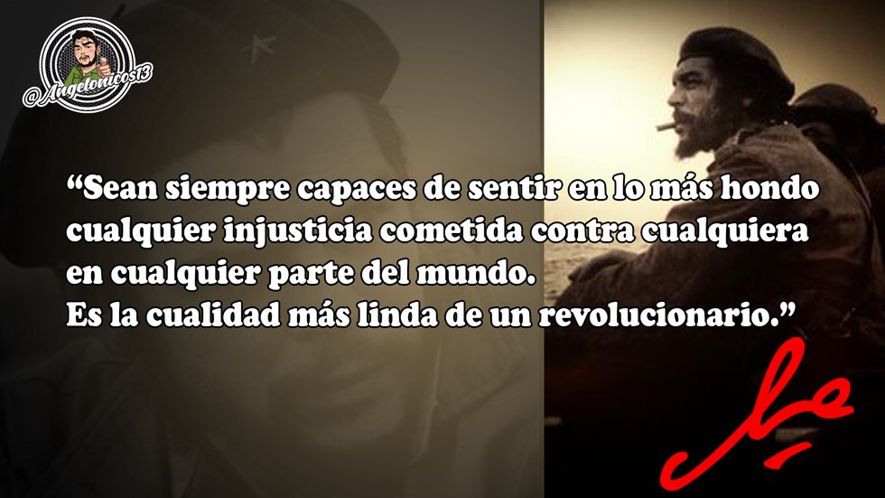 Angelonicos13's tweet photo. @TropaCHE @latropadelche @CujaeRedSocial @RedComunismo @ReDFSLN @TuiterosCubanos @tropamarxista @RedMartianos @lamaniguacuba “Ambos morreram em combate; são símbolos insuperáveis de coragem e firmeza revolucionária; estão agora junto a nós, e nós junto a eles; fizeram o q todo 1 povo jurou estar disposto a fazer; nasceram no mesmo dia: 14 de junho. O destino não poderia planejar algo melhor.”
#TropaCHE https://t.co/Kr5wWkfRrd