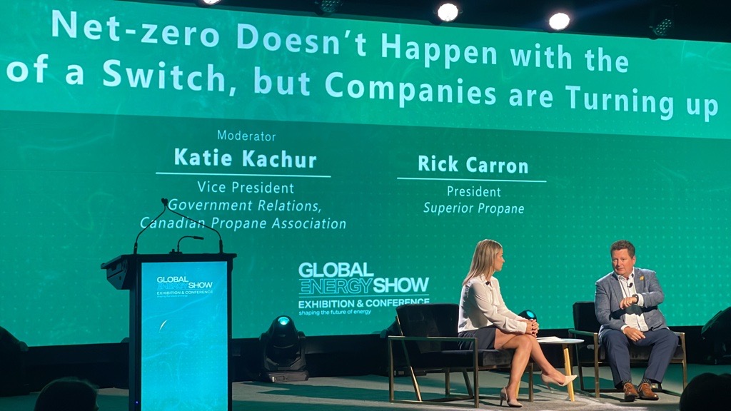 CanadaPropane's tweet photo. Katie Kachur is pleased to join @SuperiorPropane  President, Rick Carron, at the #GlobalEnergyShow to discuss how propane can play a vital role in mitigating climate change and securing a sustainable energy future!
#Energyforall #SustainableEnergy https://t.co/gffEQakW0A