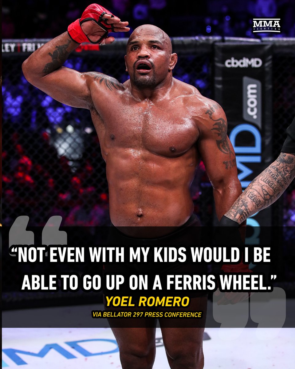 Yoel Romero skips Bellator 297 press conference in person due to fear of heights 

Full story: mmafighting.com/2023/6/14/2376…