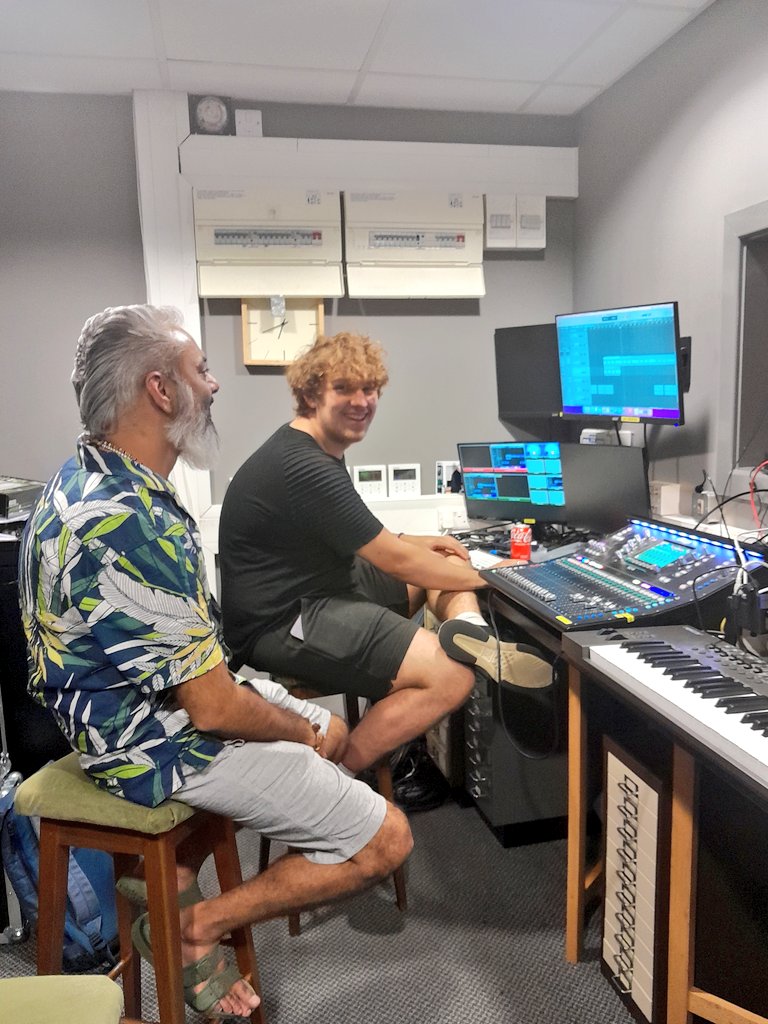 Here's Loki and Oli working together on music and sound for #OthelloReMx at <a href="/Century_Theatre/">The Century Theatre</a>. Loki composes and mixes, Oli uploads and edits. 🎹 🖥 🎶