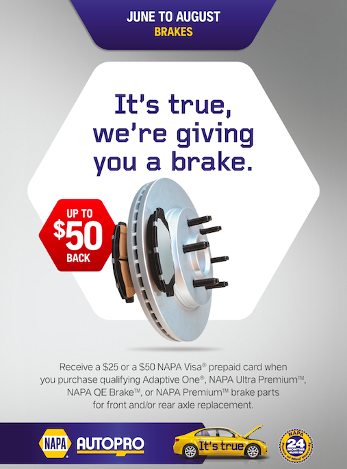 SearlesAuto's tweet photo. Receive up to a $50 Visa Prepaid Card when choosing qualifying NAPA brake parts! (Offer valid until August 31st, 2023)

Schedule your next brake service today: https://t.co/TXFP4tuOdH https://t.co/nSr5qmDMIj