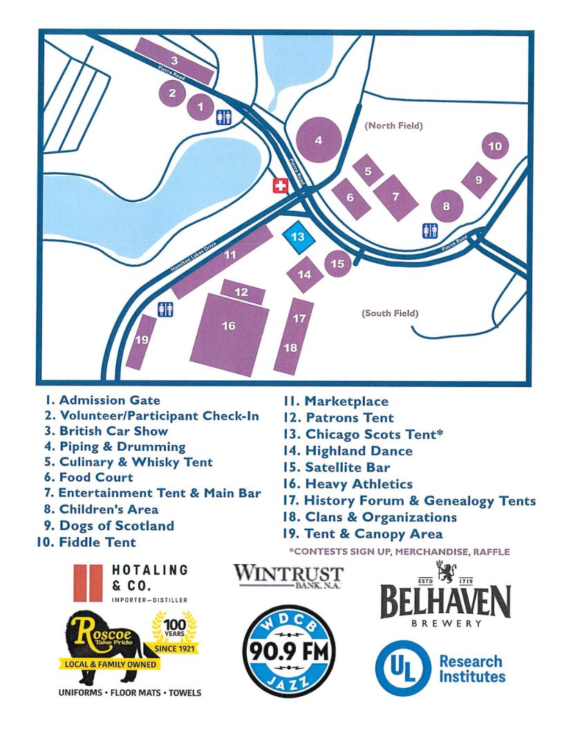 Here is the schedule of events and the map for the upcoming Highland Games! #HighlandGames #Map #Events #Scottish