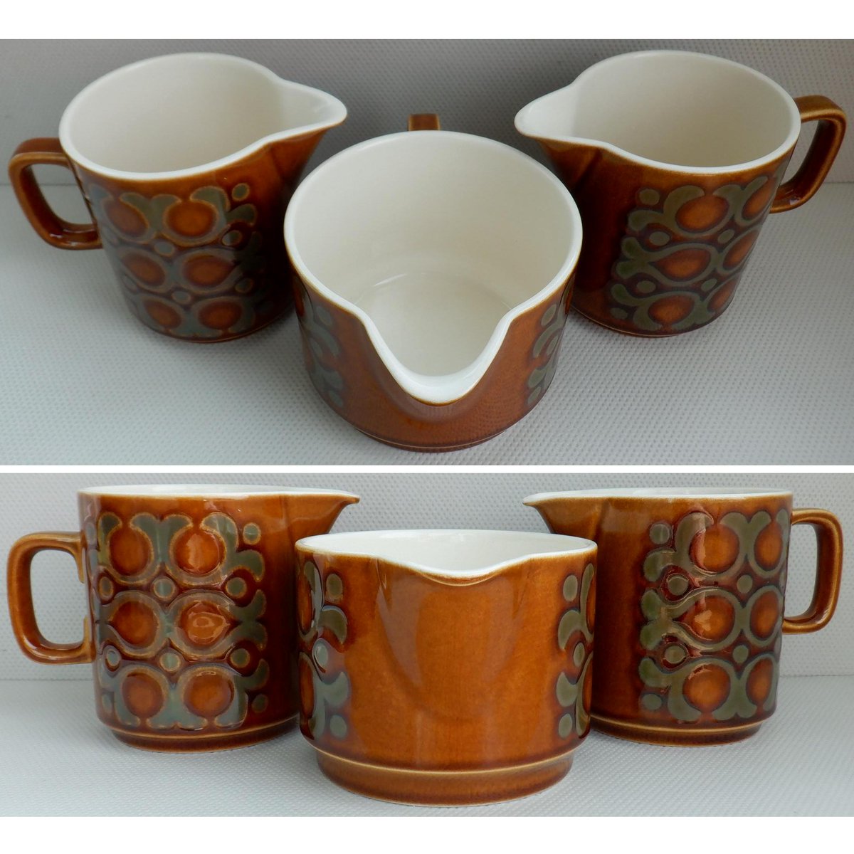 A variety of Hornsea Pottery Bronte ceramic jugs.

🛒 ebay.co.uk/sch/i.html?_nk…

#Hornsea #HornseaPottery #1970s #BuyVintage #eBay #ShowMeYourHornsea