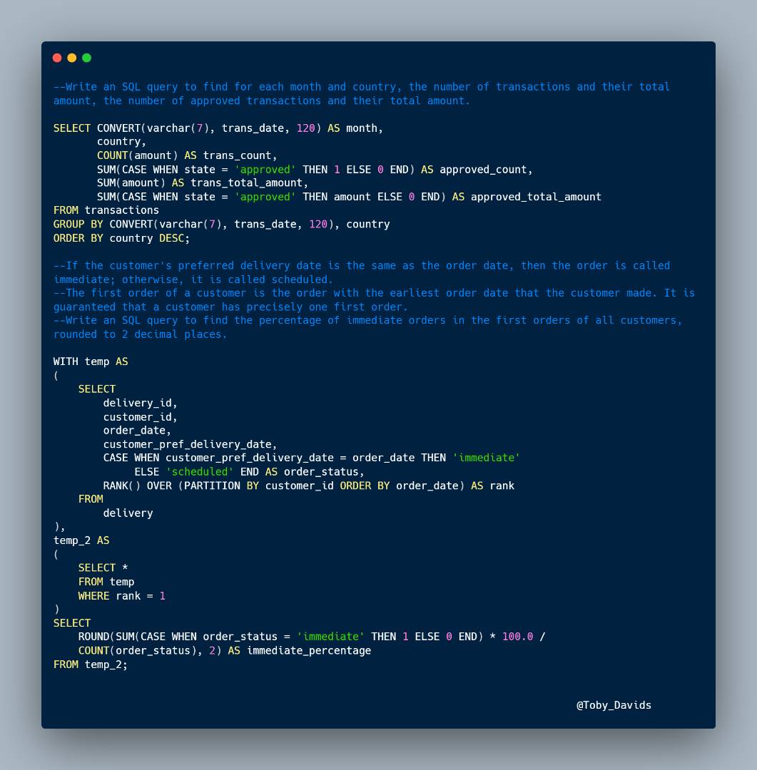 Gosshh. I Sabi this #SQL tool die🥺. 
It's #Day11 for Reporting 'Crack SQL interview in 50Qs' , and I have noticed incredible growth  #datafam, Let's rumble💪

Link to the questions👇
1. leetcode.com/problems/immed…
2. leetcode.com/problems/month…

#SQL #Interviews #lowcode  #DataAnalytics