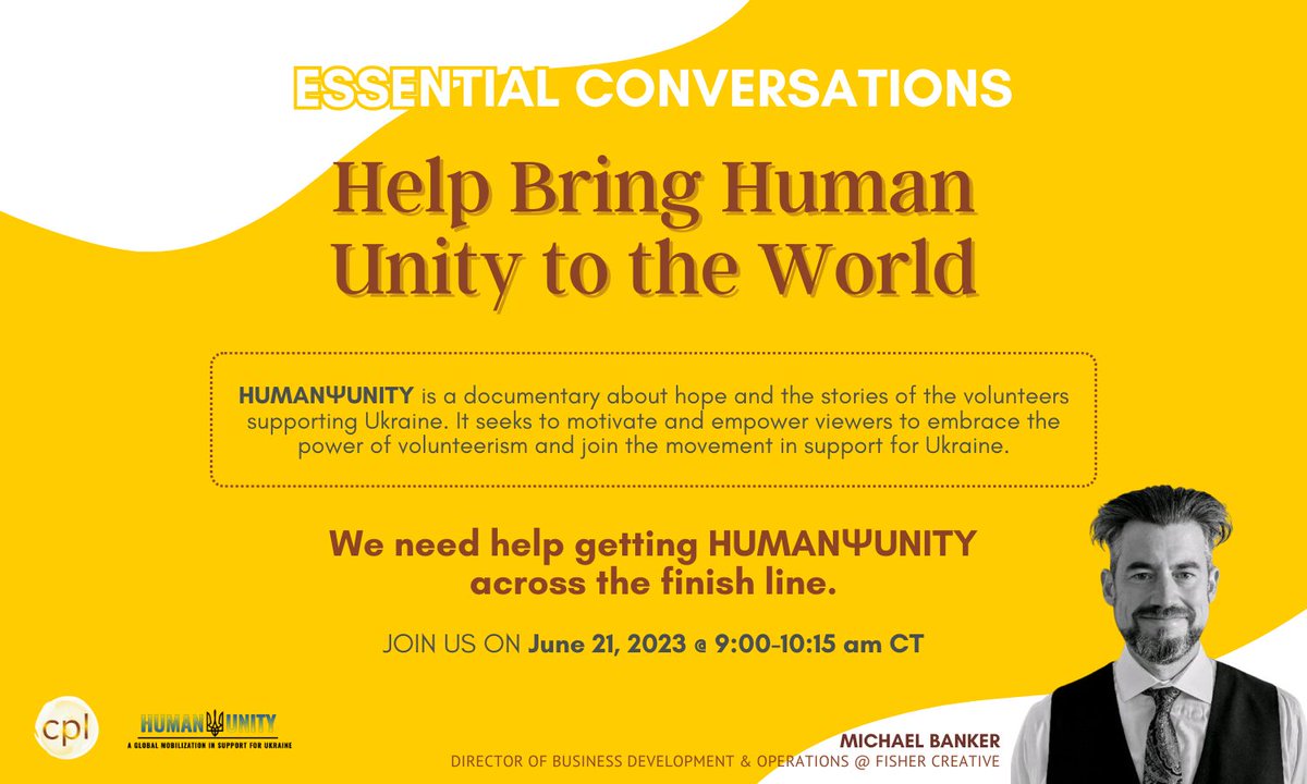 HumanUnityFilm's tweet photo. It's in our collective efforts that true change is born. Be a part of the movement! Attend a FREE online @centerfpl event next Wednesday, 6/21, for conversation about the @fisher_creative documentary @HumanUnityFilm w/ writer &amp; co-producer @realMikeBanker: https://t.co/OiqwFaDylp https://t.co/wDtEmSScuG