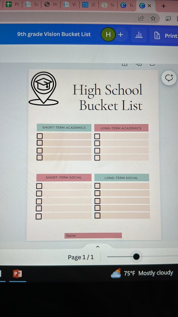 MrsBlackHPE's tweet photo. So excited for the opportunity to add some Health lessons for our 9th graders this upcoming year! Task #1: Learning about our visions and goals 🌟 https://t.co/9N7nNTc2d6