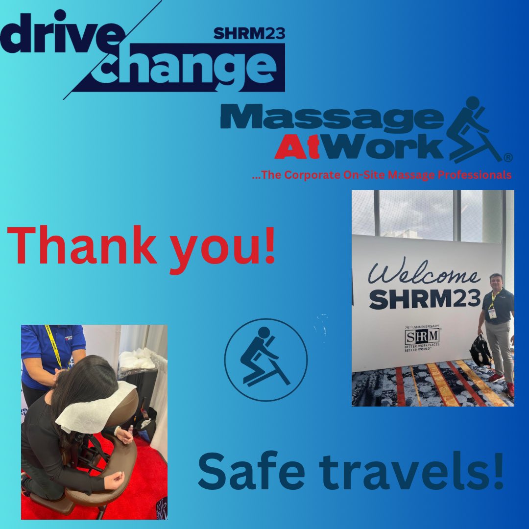 MassageAtWorkUS's tweet photo. That’s a wrap for #SHRM23! Huge thank you to all of the exhibitors and attendees! We loved meeting everyone who stopped by! Safe travels home and see you next year! 

#shrm23influencer #shrmvegas #massage #chairmassage #wellness #hrexpo #hr #expo #health #healthandwellness https://t.co/0ffKGNPENI