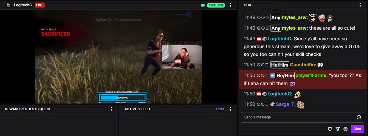 LenaAxios's tweet photo. I love doing streams with @LogitechG Even if they may roast me during so. 🥹

We ALL know I can't hit skill checks in @DeadbyDaylight

We raised money for @glaad and had a blast representing Pride month! https://t.co/On82X9pdFZ