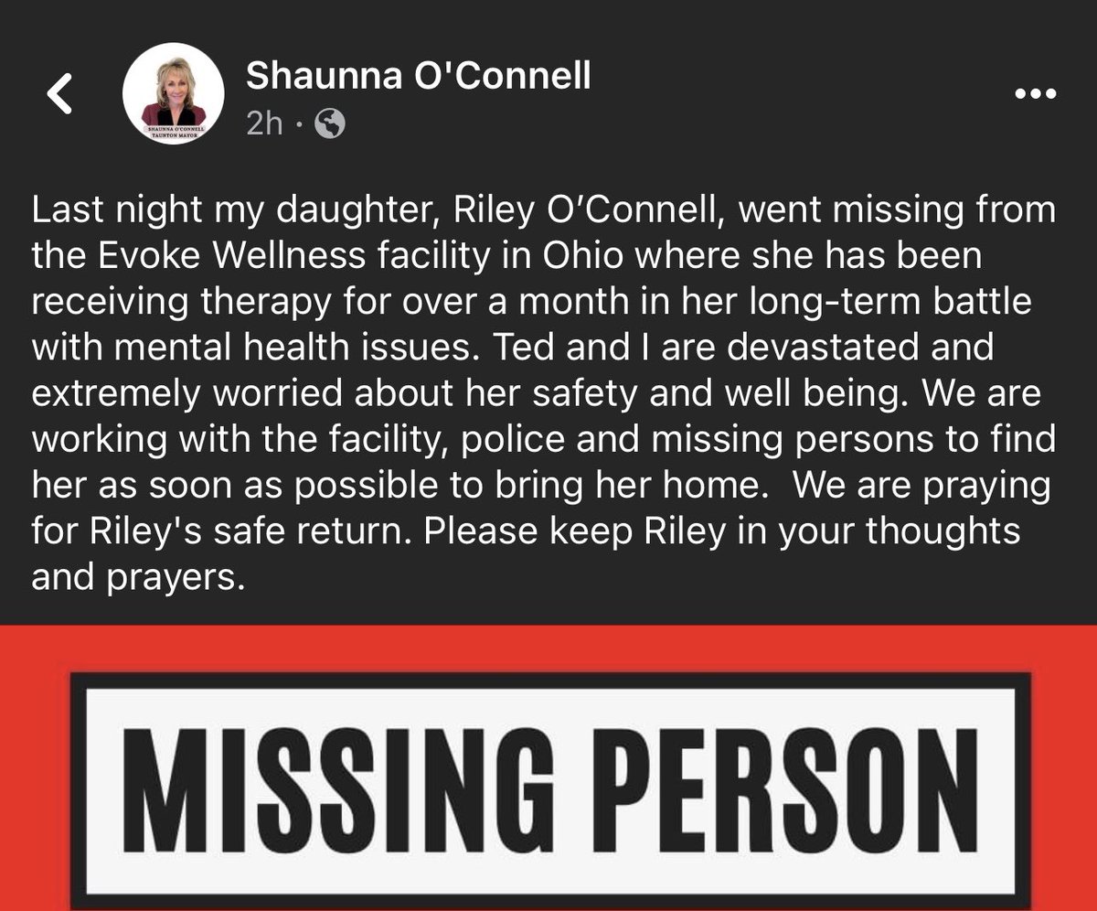 🚨 MISSING MINOR - OHIO! Riley is not local to RI but her mom is Taunton mayor Shaunna O’Connell & we’ve been asked to help raise awareness. Details/flyer below, please RT!! 📞 @Hilliard_Police 614-334-2324 any info! #FindRileyOConnell