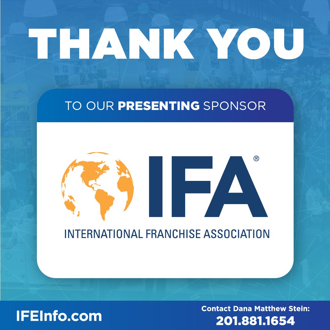 Our thanks to IFA- Presenting sponsor of IFE!
bit.ly/3oIicDC

#franchiseexpo #InternationalFranchiseExpo #IFE2023 #franchisedevelopment #franchisor #franchising #franchisenetworking #franchiseevents #franchiseyourbusiness