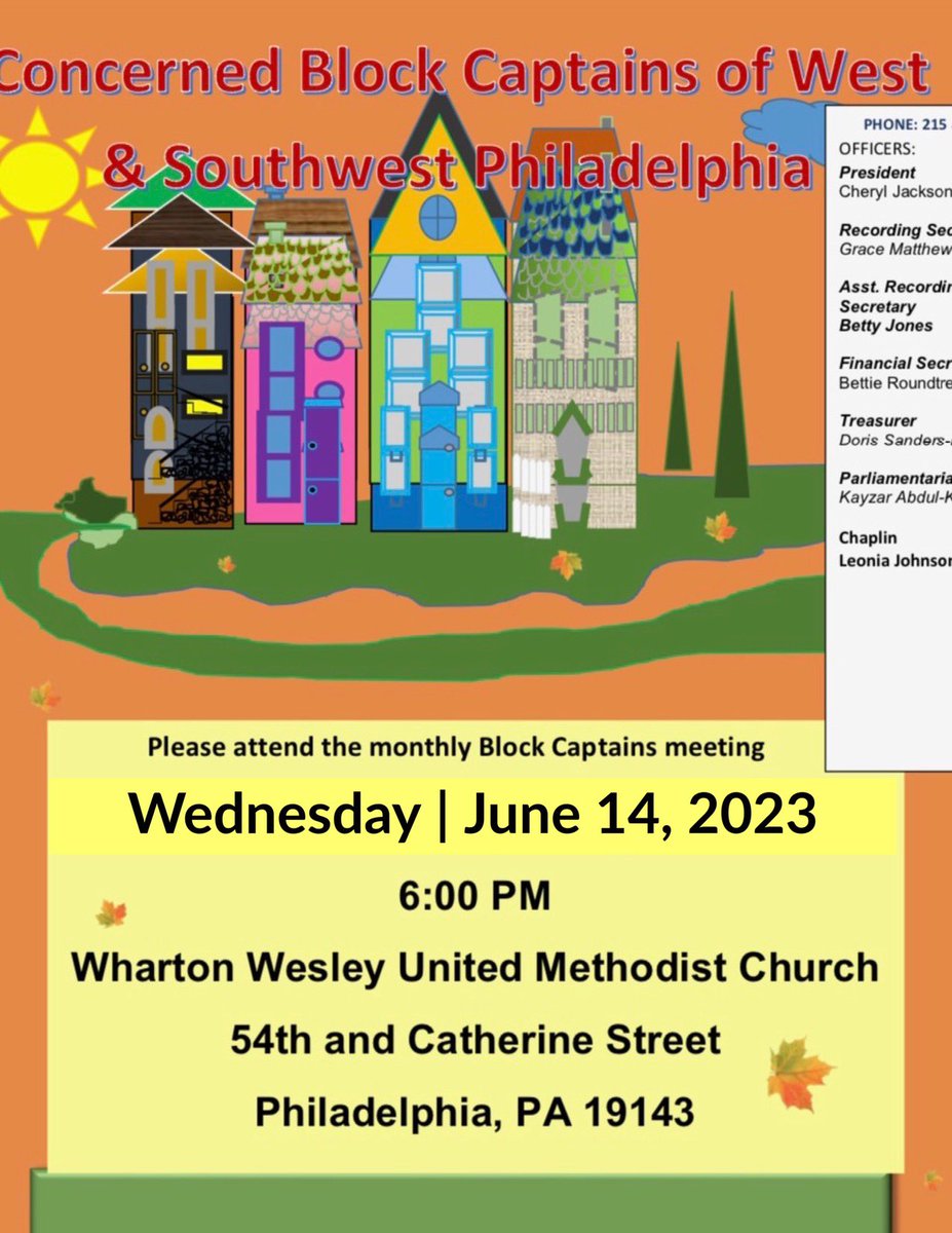 cbcwestsouthwe1's tweet photo. Join us Tonight @ 6pm for our Block Captains Meeting of West &amp; Southwest Philadelphia at Wharton Wesley United Methodist Church! #cbcwswphilly #BlockCaptains https://t.co/PtICHiJDTL