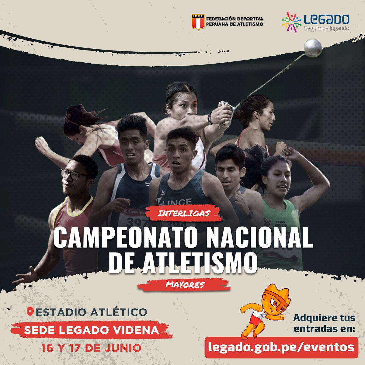 ¡Resistencia y velocidad!  🏃🏻🏃🏻‍♀️

Compra tus entradas en 👉 legado.gob.pe/eventos y vive la emoción del Campeonato Nacional de Mayores de Atletismo este 16 y 17 de junio en el Estadio Atlético de nuestra #SedeLegado Videna. 🏟️
