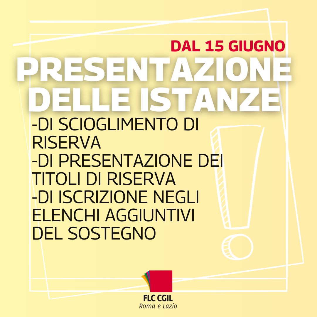‼️#Avviso Apertura Funzioni #istanze riguardanti la #Riserva e di #iscrizione negli elenchi aggiuntivi del #sostegno

🗓️ Nel periodo compreso tra il 15 giugno e il 4 luglio 2023 sarà possibile presentare le istanze esclusivamente in #modalità #telematica.