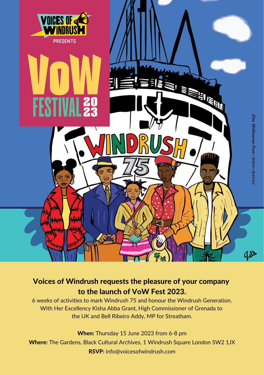 Join us at the Black Cultural Archives  Brixton tomorrow at 6pm for the launch of the #VoicesofWindrushFestival2023 supported by the Mayor of London & others. Come on time for canapes & a glass of rum or fruit punch, & a goody bag. 

More at voicesofwindrush.com

#Windrush75