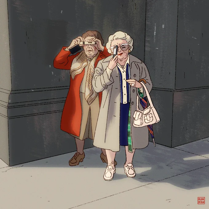 Study of a photo by Charles H. Traub - couldn't pass up an opportunity to draw these cute granny spies 