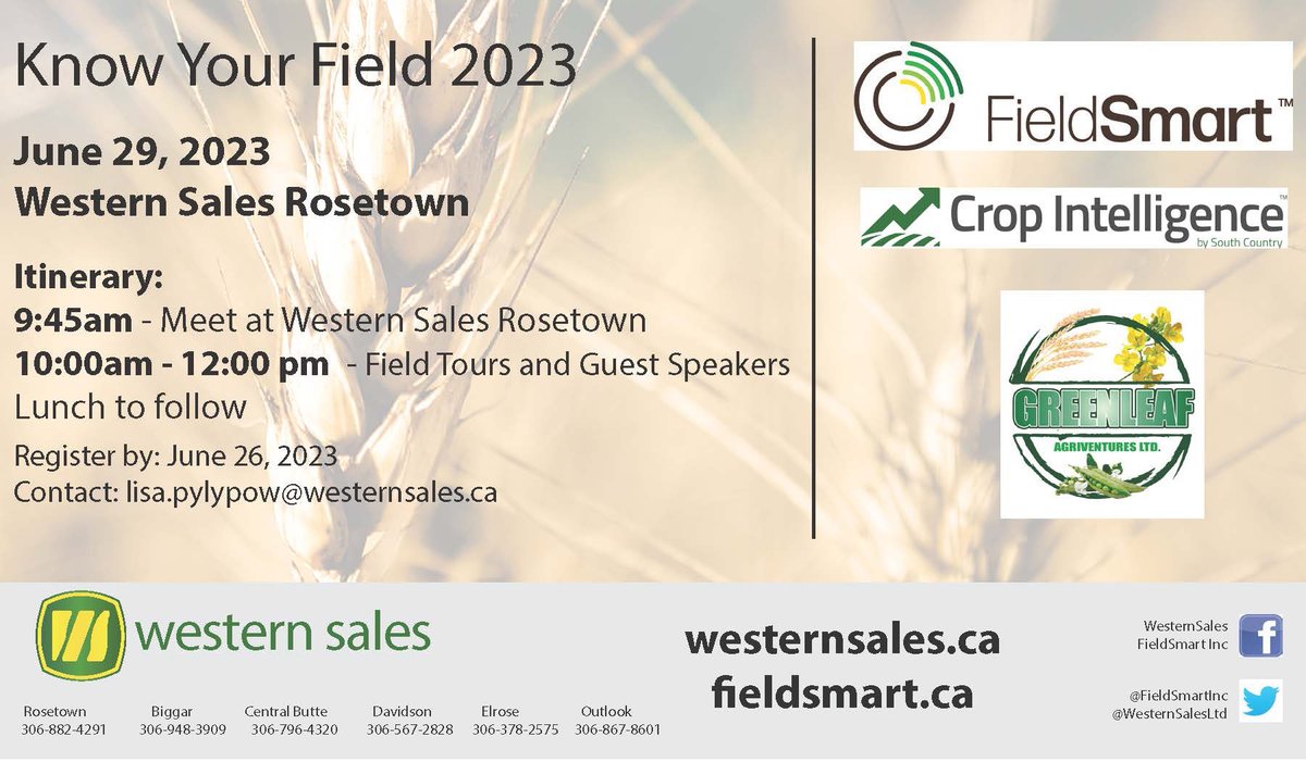 FieldSmartInc's tweet image. Know Your Field 2023 is coming up this month!!!
Come and meet with our Agronomists and Guest Speakers and learn about your land!
Details and how to register👇