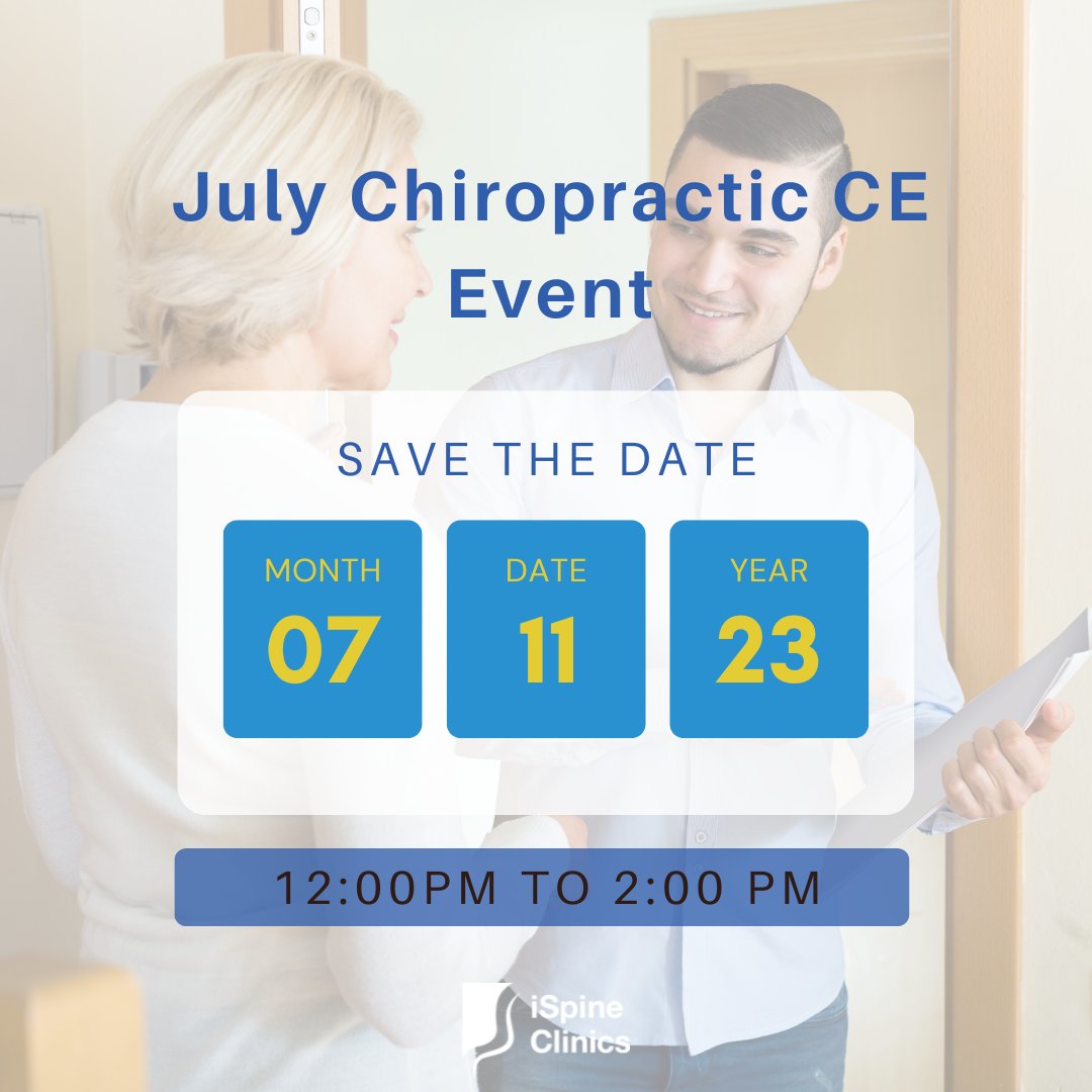 Chiropractors - don’t miss out on our next #CEevent on July 11 at 12pm. Join us in person or virtually for 2 credits including: Stakeholder Resources at DLI and the ABC’s of QRC’s. RSVP here: bit.ly/3Cp2IYy