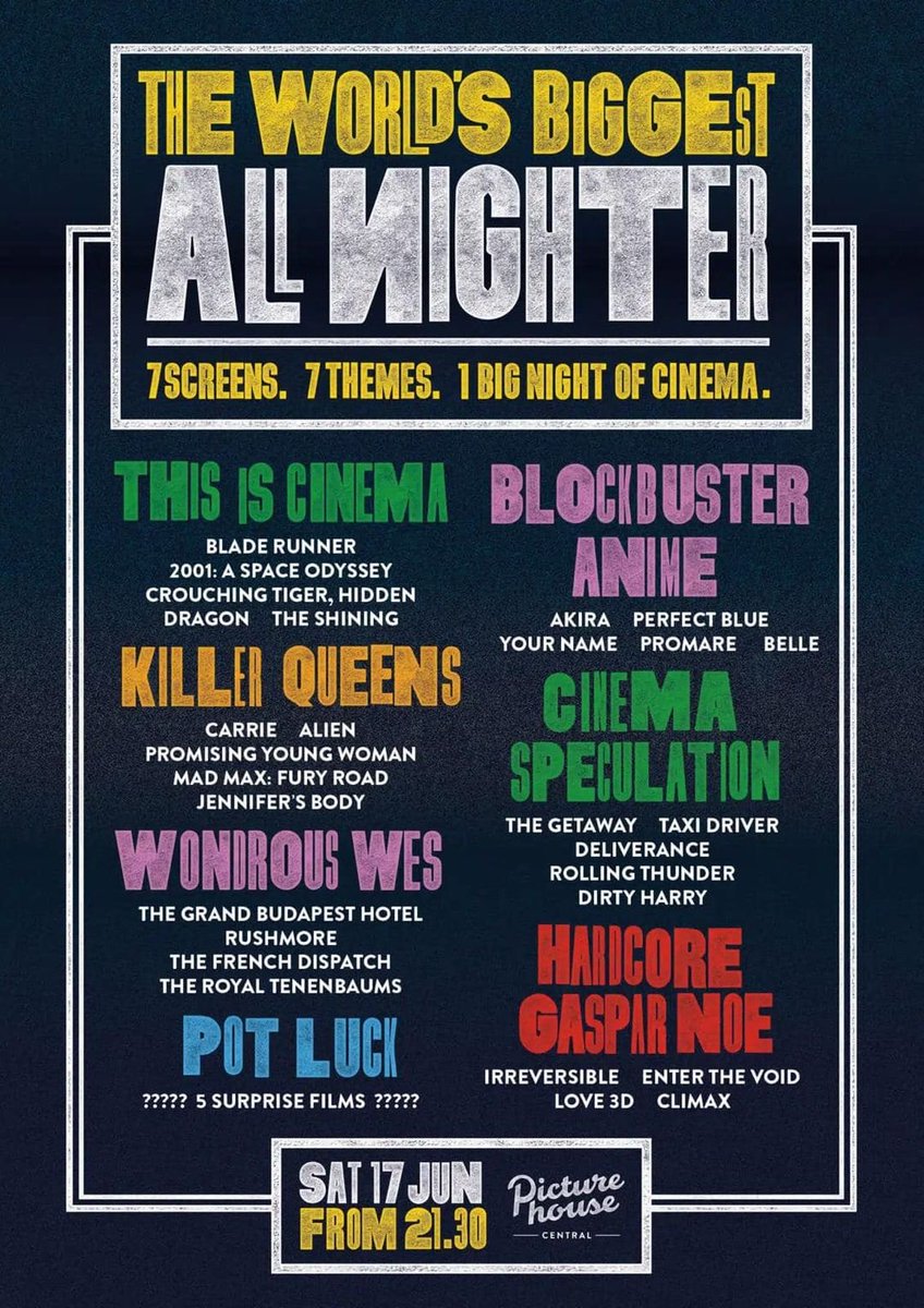 The World's Biggest ever all-night film event..so many amazing films @CentralPicture - and Gaspar Noe in person..Limited Tickets available here : picturehouses.com/event-details/…