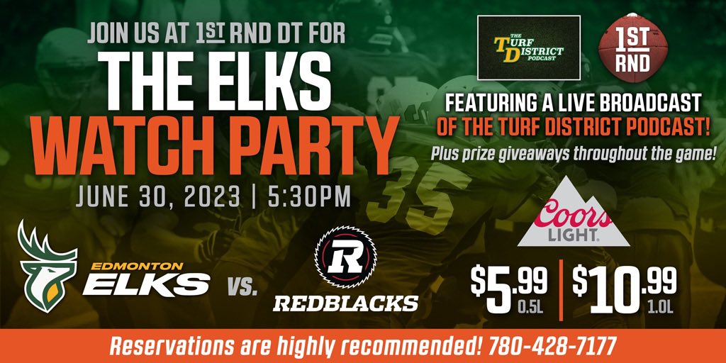 The @theturfdistrict will be doing a live podcast during the Edmonton Elks game June 30th at 1st RND Downtown. Come down and cheer on the Green and Gold with us 

#edmontonelks #elks #cfl #football #canadianfootball #yeg #yegdt #wem #1strnd