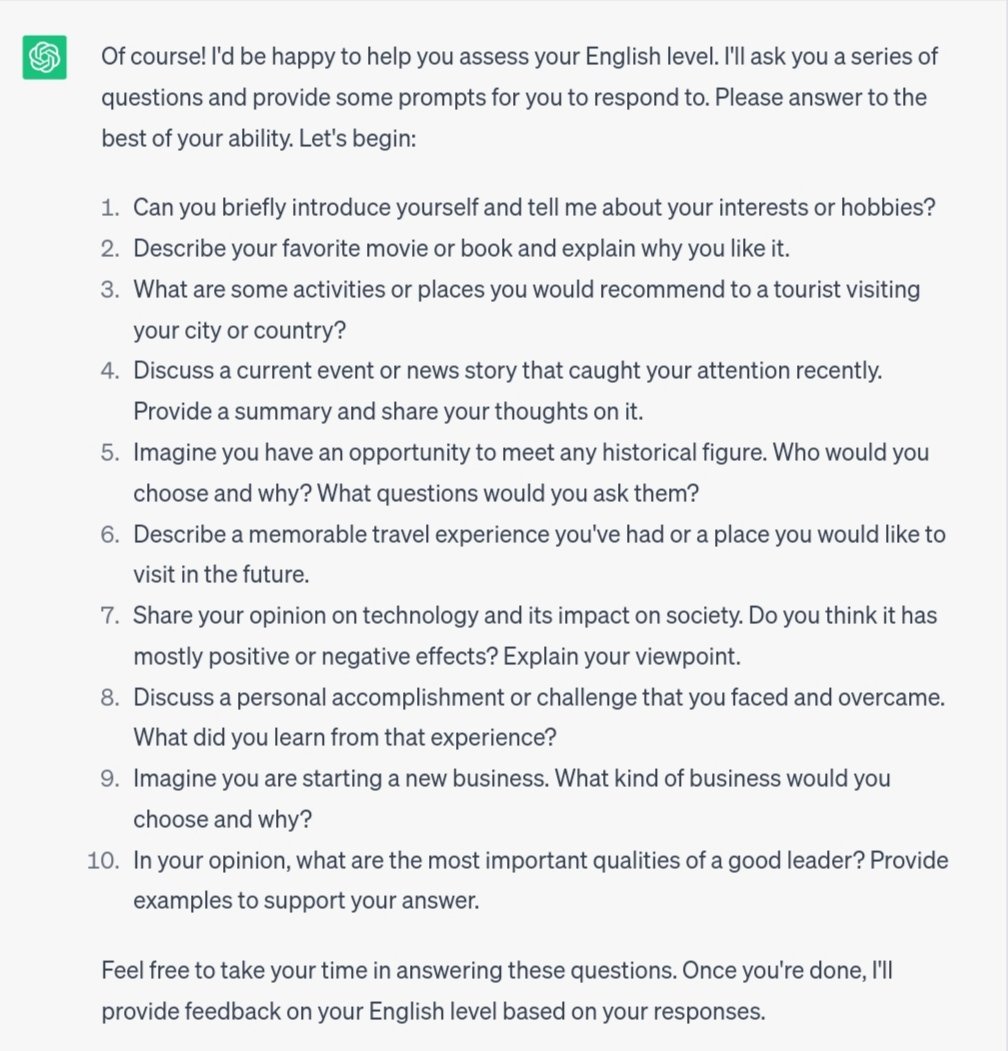 📝📊 Test your language level with ChatGPT! Unlock the power of communication and discover your proficiency in just a few clicks. 🌐💪 #LanguageTest #ChatGPT #CommunicationMastery #ai #english #LANGUAGE #gptverse