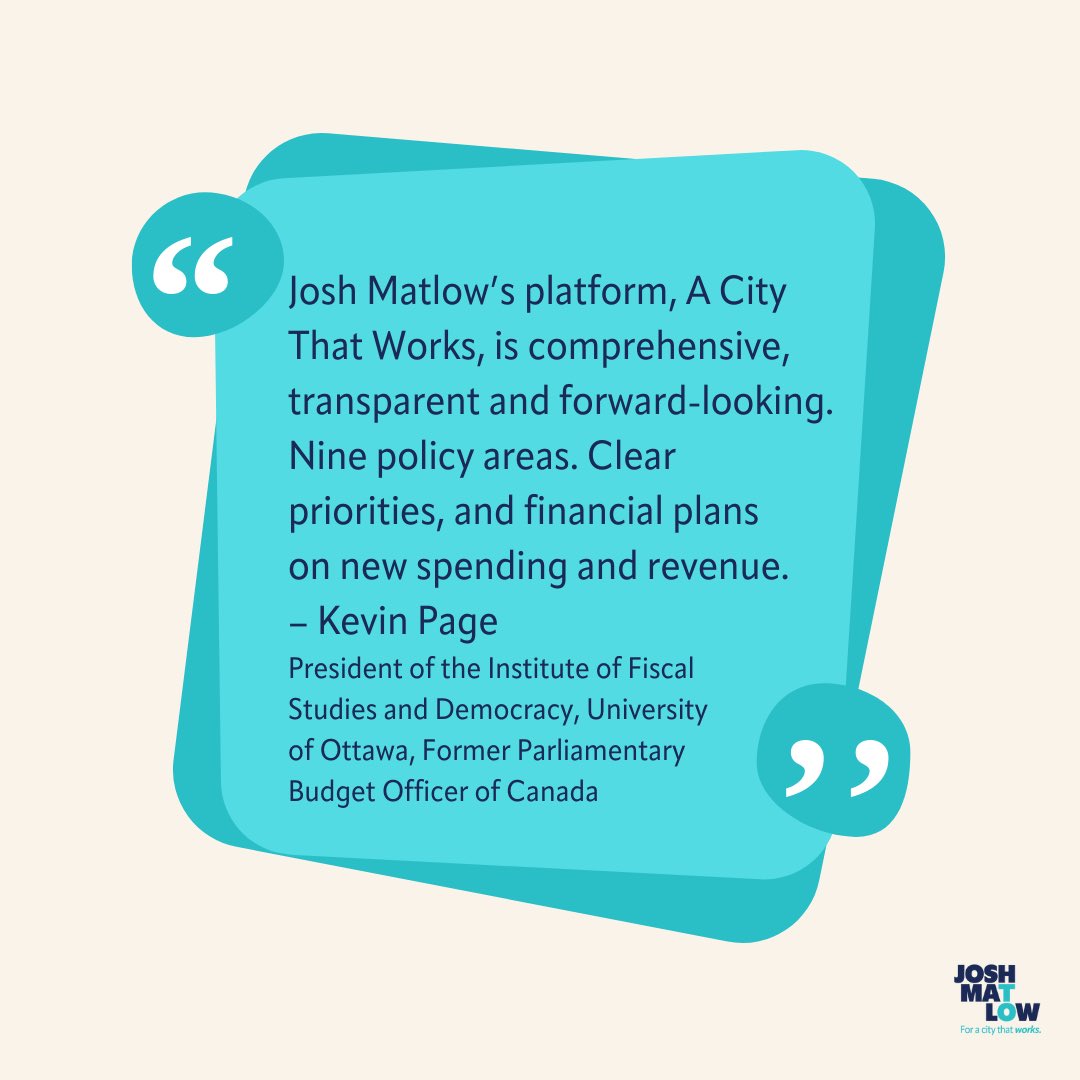 JoshMatlow's tweet photo. Budget experts like Kevin Page know that a better Toronto is possible with realistic plans that show exactly how to pay for what we propose.

You can read my fully costed, fully funded plan for A City That Works here: 

https://t.co/8T0PRMETGW https://t.co/qhGns89r94
