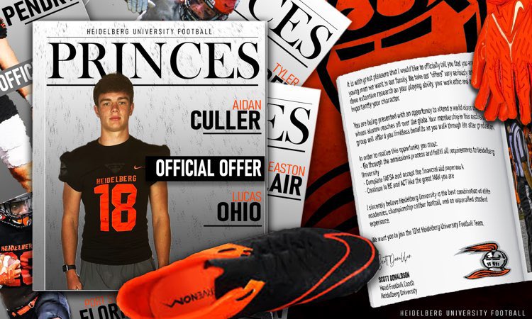 AidanCuller1's tweet photo. After a great visit today and conversation with @Coach_Donaldson I am blessed and honored to have received an offer from Heidelberg University! @BergFootball @CubsFootball https://t.co/LXRZgw2ulK