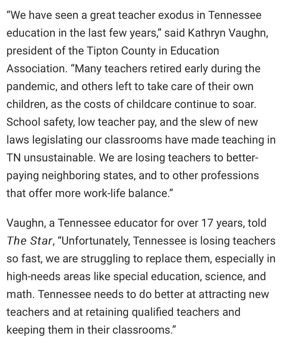 Thanks TC for getting the teacher perspective on the TN teacher shortage. Another two of my teacher friends announced their departures from education today. 😢 🍎 #teachershortage #teacherpay