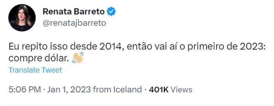 pesquisas_elige's tweet photo. 🚨NÃO É PIADA: A fundadora do Nubank pediu que os seguidores investissem no Dólar após a vitória do Lula, citando Renata Barreto, apoiadora de Jair Bolsonaro (PL), como referência🤭🤭 https://t.co/Gjjpz6y8oc