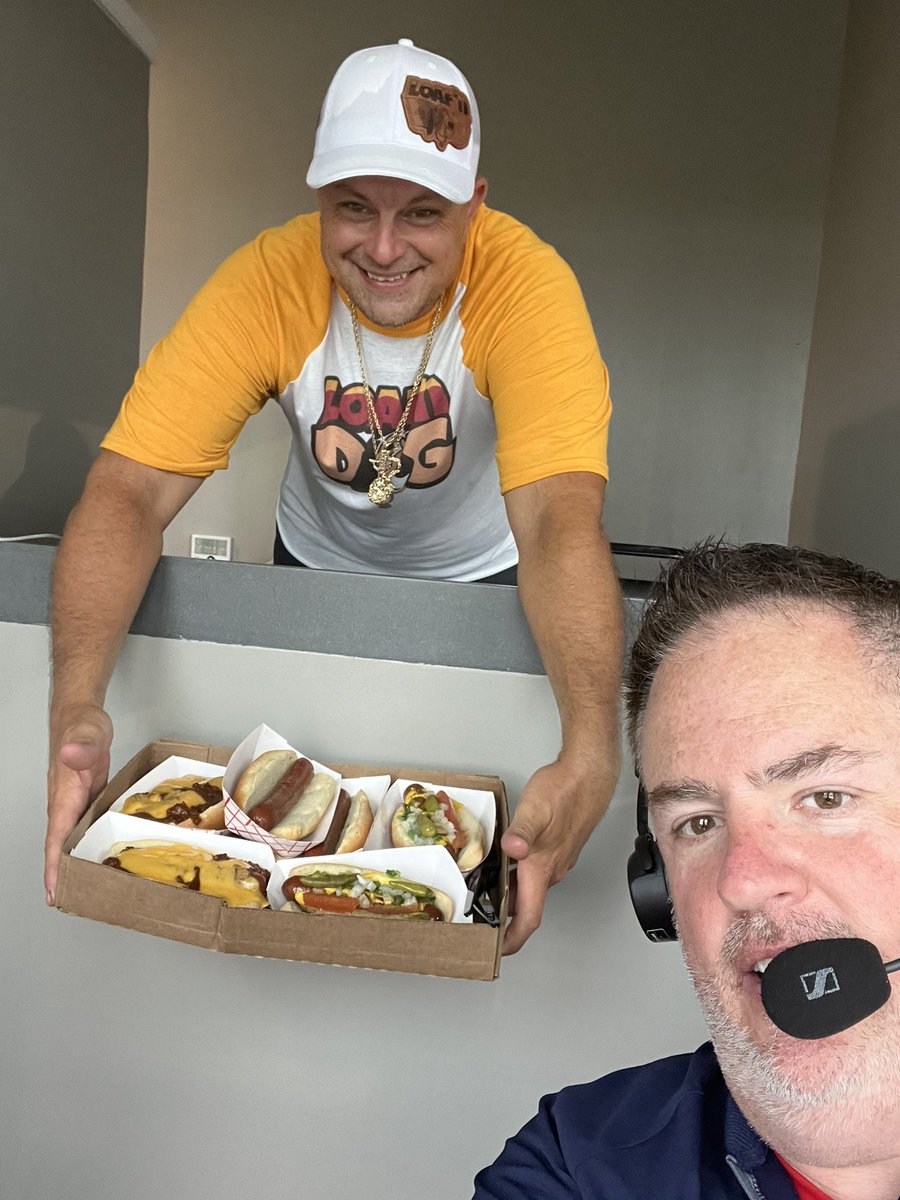 CRRBaseball's tweet photo. We must say we love @LoafnDog and thank Casey Waits for the press box delivery to broadcast voice @TheBrada https://t.co/tGYm0Vu5VH