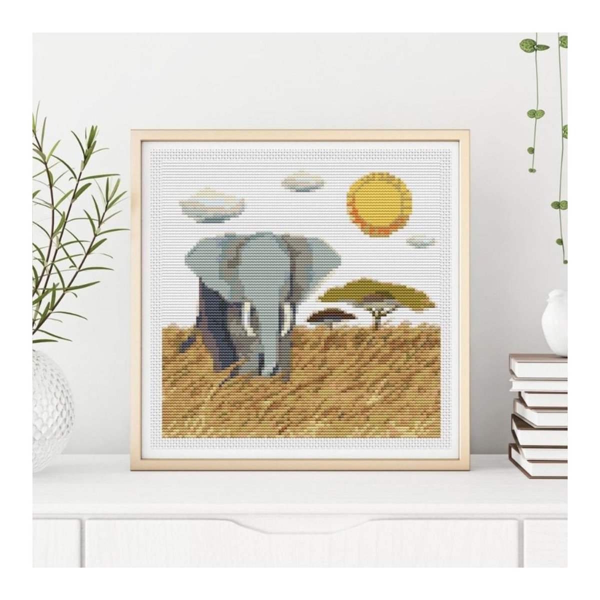 Beginner Embroidery Kit | Pride of Africa Mini Cross Stitch Kit | Elephant DIY Craft Kit etsy.me/3Cr1c8p #crossstitch #beige #grey #minicrossstitch #crossstitchkit #animalcrossstitch #countedcrossstitch #africacrossstitch #embroiderykit