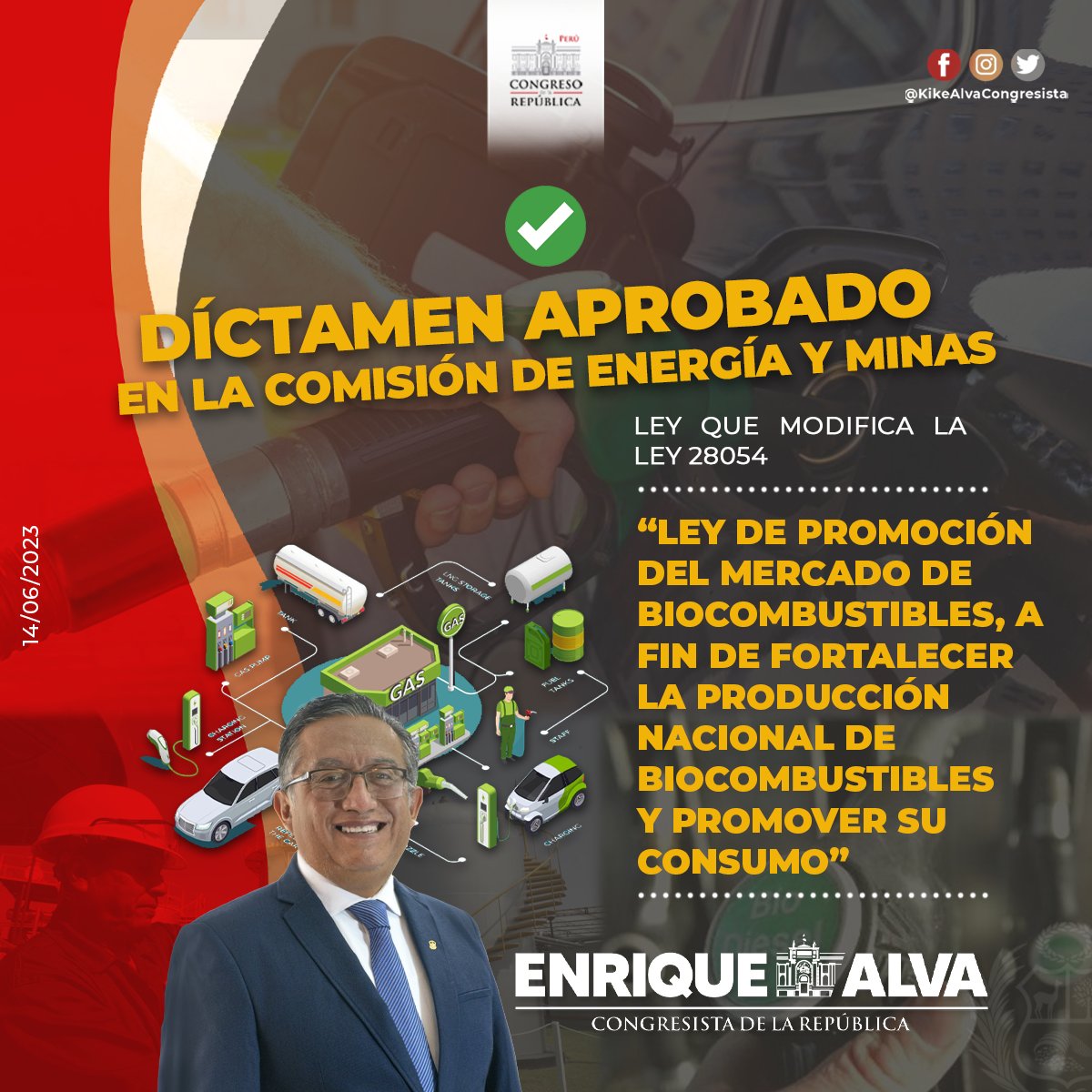 Hoy en la comisión de Energía y Minas se aprobó Ley que actualiza la Ley 28054, Ley de promoción del mercado de biocombustibles, para disminuir la contaminación ambiental, acelerar el cambio de matriz energética, fortalecer la economía en comunidades con incidencia.