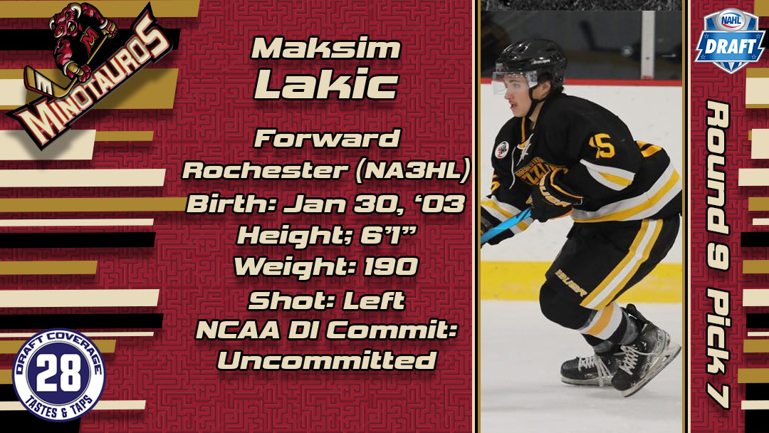 With our final pick we've selected Maksim Laakic from the Rochester Grizzlies in the NA3HL! #ChargeAhead #NAHLDraft