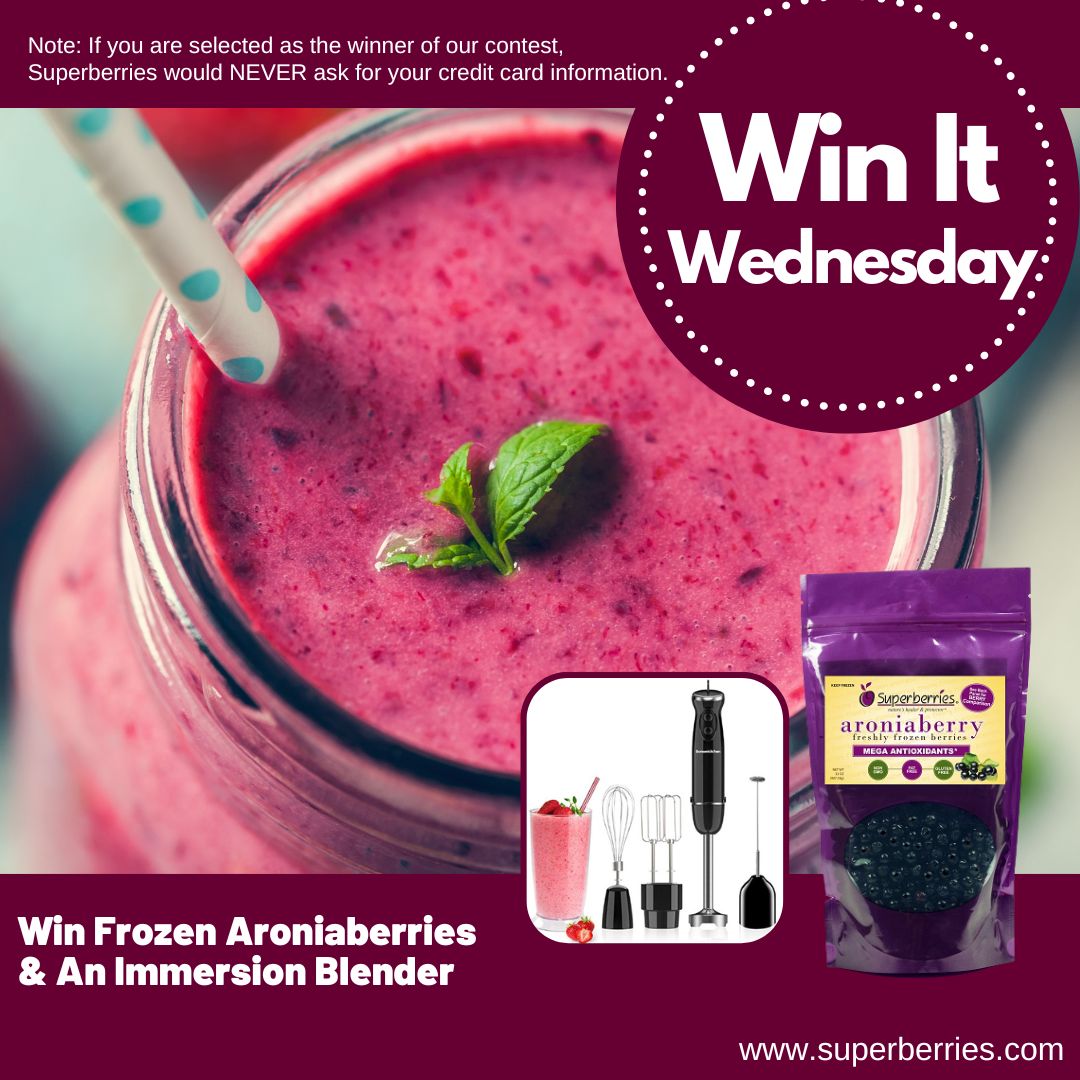 It's #Win It Wednesday! Summer was made for #Smoothies. Add  #Aroniaberries to your smoothies for super antioxidants. Tell us in the comments why antioxidants are vital for you & win #Superberries Frozen Aroniaberries & an immersion blender. Like & retweet for extra entries.