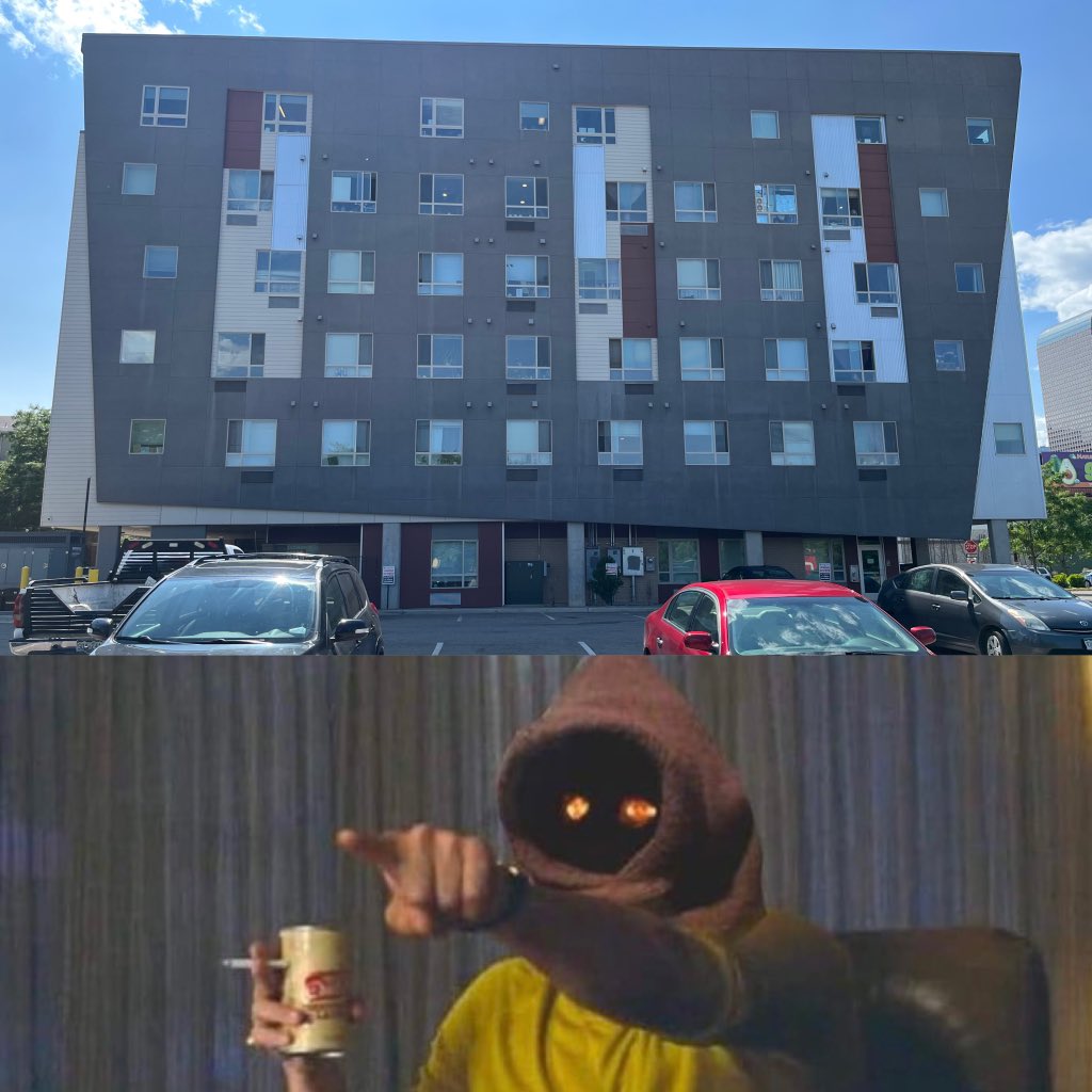 I saw this apartment building just now and I immediately saw a Sandcrawler. Like if you think it does. Comment if you think I’m a dumbass. #starwars #jawameme #sandcrawler #Denver #dicapriomeme