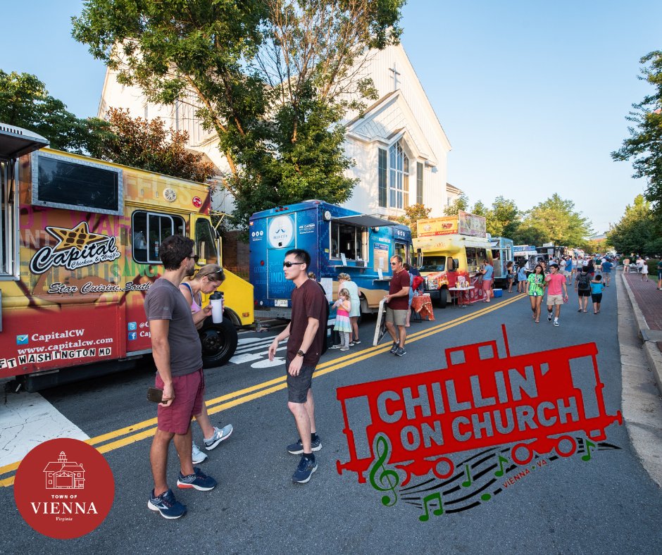 TownofViennaVA's tweet photo. Come chill at Chillin’ on Church! The fun begins this Friday, June 16, at 6:30 p.m. on historic Church Street! Bring a picnic or take advantage of a full lineup of food trucks. Then sit back (or dance) and enjoy music from Texas Chainsaw Horns! Details: https://t.co/qqaquisBKj. https://t.co/FfLaBdofS2