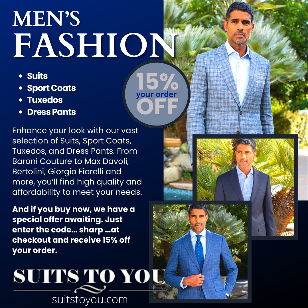 SuitsToYouLV's tweet photo. Share your dapper looks with us using #SuitUpStyle, and inspire others to unleash their inner fashionista. 
Ready to upgrade your wardrobe? 
Visit https://t.co/MDKNkk1d6j to explore our latest collection. Elevate your style game today! 💼🔥
#mensfashion #onlineshopping #Vegas https://t.co/BcdRjpIXfx