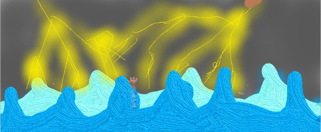 hi #NZracharlie this is Hadley from st Josephs Feilding  this a drawing of when Robbie was in the   ocean &amp; lightining light up the ocean. What work have you been doing?