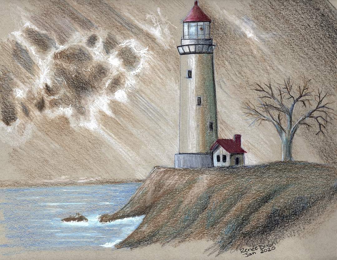 Colored Pencil Lighthouse 

#MyArtWork #Art #Artist #ArtistOnTwitter #Lighthouse #TonedPaper #ColoredPencils #RenéeDixonArt #LowVision #LowVisionArtist #VisuallyImpaired