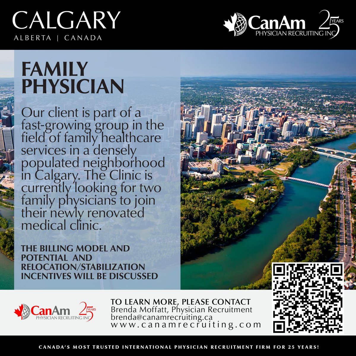 CanAm_Physician's tweet photo. We are recruiting for a clinic that is part of a fast-growing group in the field of family healthcare services across Calgary, Alberta. The clinic is currently looking for two family physicians to join their newly renovated space. Contact brrenda@canamrecruiting.ca to apply. https://t.co/6V1ptz8pyo