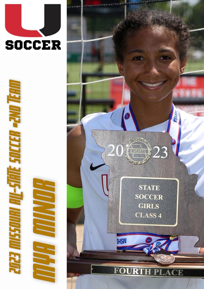 UHSSoccer's tweet photo. BIG TIME CONGRATULATIONS to the Union Soccer players listed below for earning Missouri All-State Soccer Honors! It is a HUGE accomplishment, and we’re very proud of your achievement! 

Ali Thwing - 1st Team
Mya Minor - 2nd Team
Addison Williford - Honorable Mention
#RiseTogether https://t.co/NIxC62Rno8