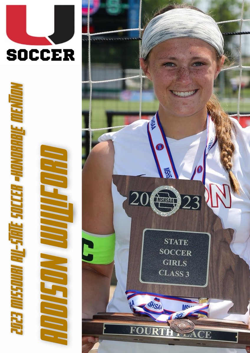 UHSSoccer's tweet photo. BIG TIME CONGRATULATIONS to the Union Soccer players listed below for earning Missouri All-State Soccer Honors! It is a HUGE accomplishment, and we’re very proud of your achievement! 

Ali Thwing - 1st Team
Mya Minor - 2nd Team
Addison Williford - Honorable Mention
#RiseTogether https://t.co/NIxC62Rno8