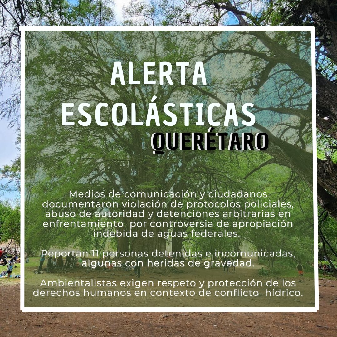 🖊️🛑‼️Firma la #AcciónUrgente emitida por el <a href="/comitecerezo/">Comité Cerezo México</a> 

➡️ bit.ly/3NvLWxc

Detención arbitraria y golpes en contra de 11 integrantes de la comunidad #Escolástica en el Estado de #Querétaro, en el marco de la defensa de los manantiales de uso común.