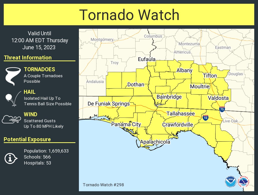 A tornado watch has been issued for parts of Alabama, Florida and Georgia until 12 AM EDT