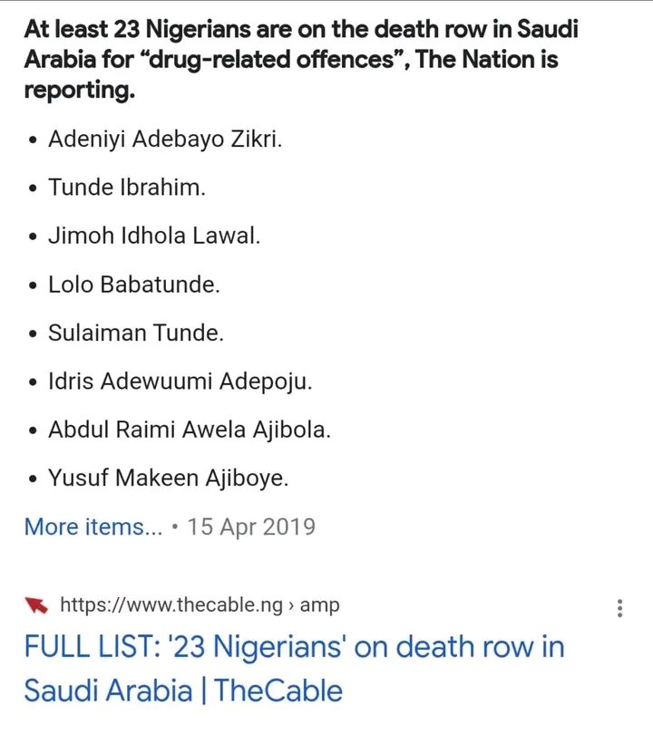 The list of Nigerians in death row in Saudi Arabia 🇸🇦, for drug-related offenses.