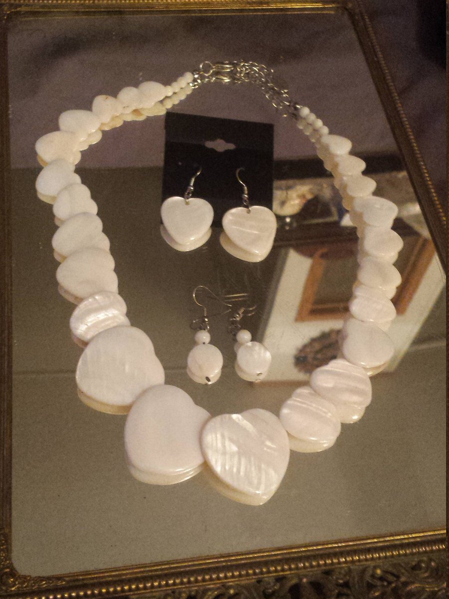 #etsy shop:Necklace&Earrings Hearts etsy.me/3XfpZWr #anniversary #choker #motherofpearl #necklaceearringset #choker #heartnecklace #heartearrings #signedcj #heartchoker #heart #dwedgecreations.etsy.com #canadianjeweler #piercedearrings #necklace #art #artdeco