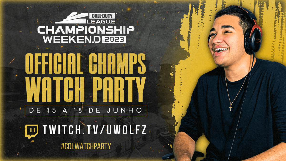 ANÚNCIO OFICIAL!

Dias 15, 16, 17 e 18 de Junho estarei realizando a Watch Party OFICIAL da <a href="/CODLeague/">Call of Duty League</a>

Transmissão vai acontecer na minha roxinha e eu não poderia deixar de dizer o quão orgulhoso e feliz estou!

Eu te amo <a href="/CallofDutyBR/">Call of Duty BR</a>

#CDLChamps #CDLWatchParty