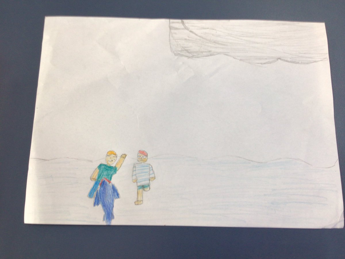 Hi #NZracharlie it Ashton from St Joseph’s school this is my drawing of Robbie getting bite in by the shark. what do you think will happen next?