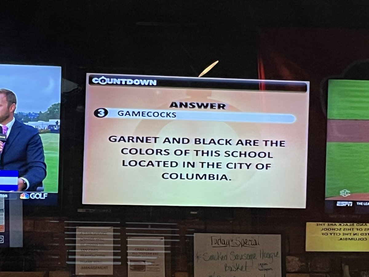 There it is. @UofSC making that national bar trivia.