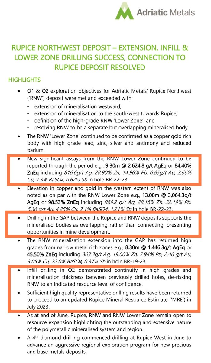 $ADT Adriatic Metals Rupice NW exploration: crazy grades, overlapped bodies and indicate resource estimate in July. Want more? They are building a mine
